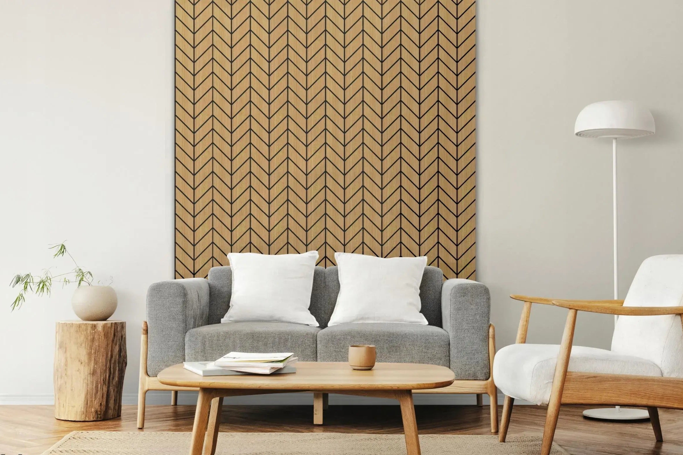 Felt Slatted Acoustic Wall Panels 6 feature wall in living room interior DecorMania UK